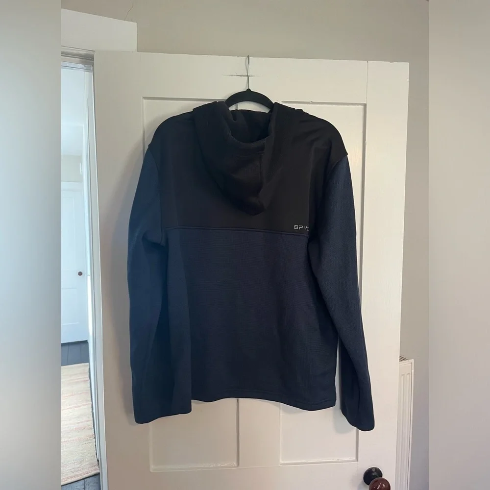 Spyder 1/4 Zip Hooded Sweater Jacket Size Large Blue and Black